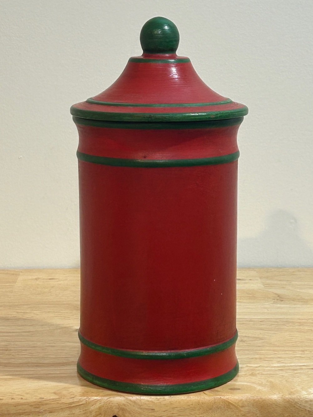 MCM Italian Canister Signed Made In Italy #21 Handpainted Red-Green Banding